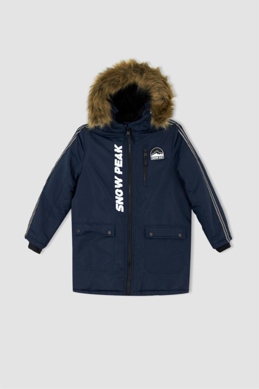 Boys & Teens Indigo Boy Hooded Plush Lining Jacket