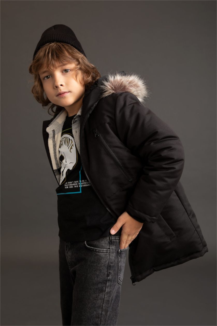 BOYS & TEENS Black بالطو قصة عادية