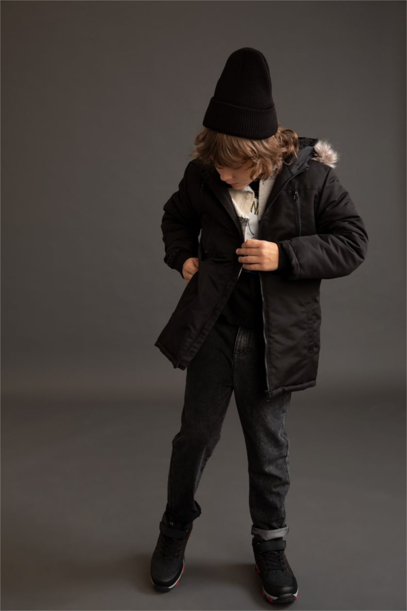 BOYS & TEENS Black بالطو قصة عادية
