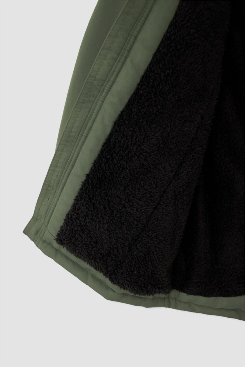 BOYS & TEENS Dark Khaki Boy Plush Lined Hooded Puffer Jacket