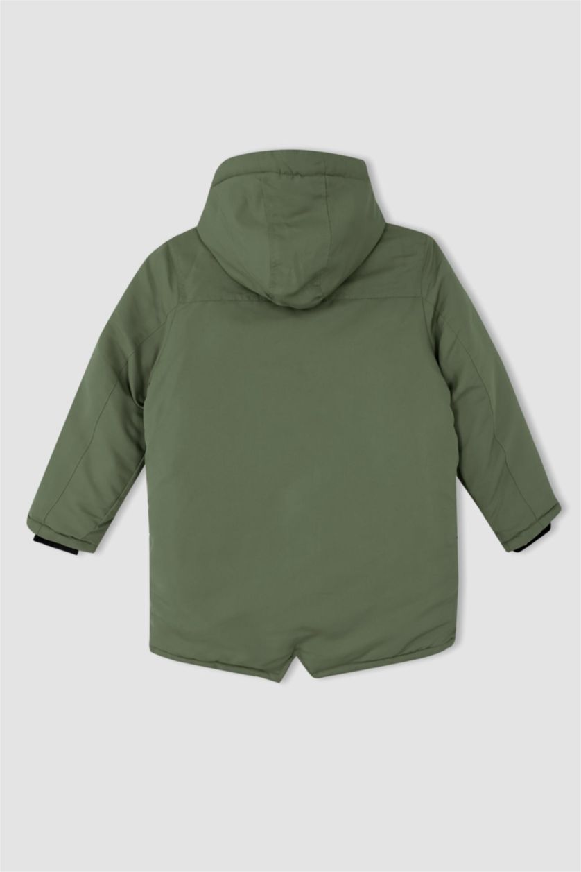 BOYS & TEENS Dark Khaki Boy Plush Lined Hooded Puffer Jacket