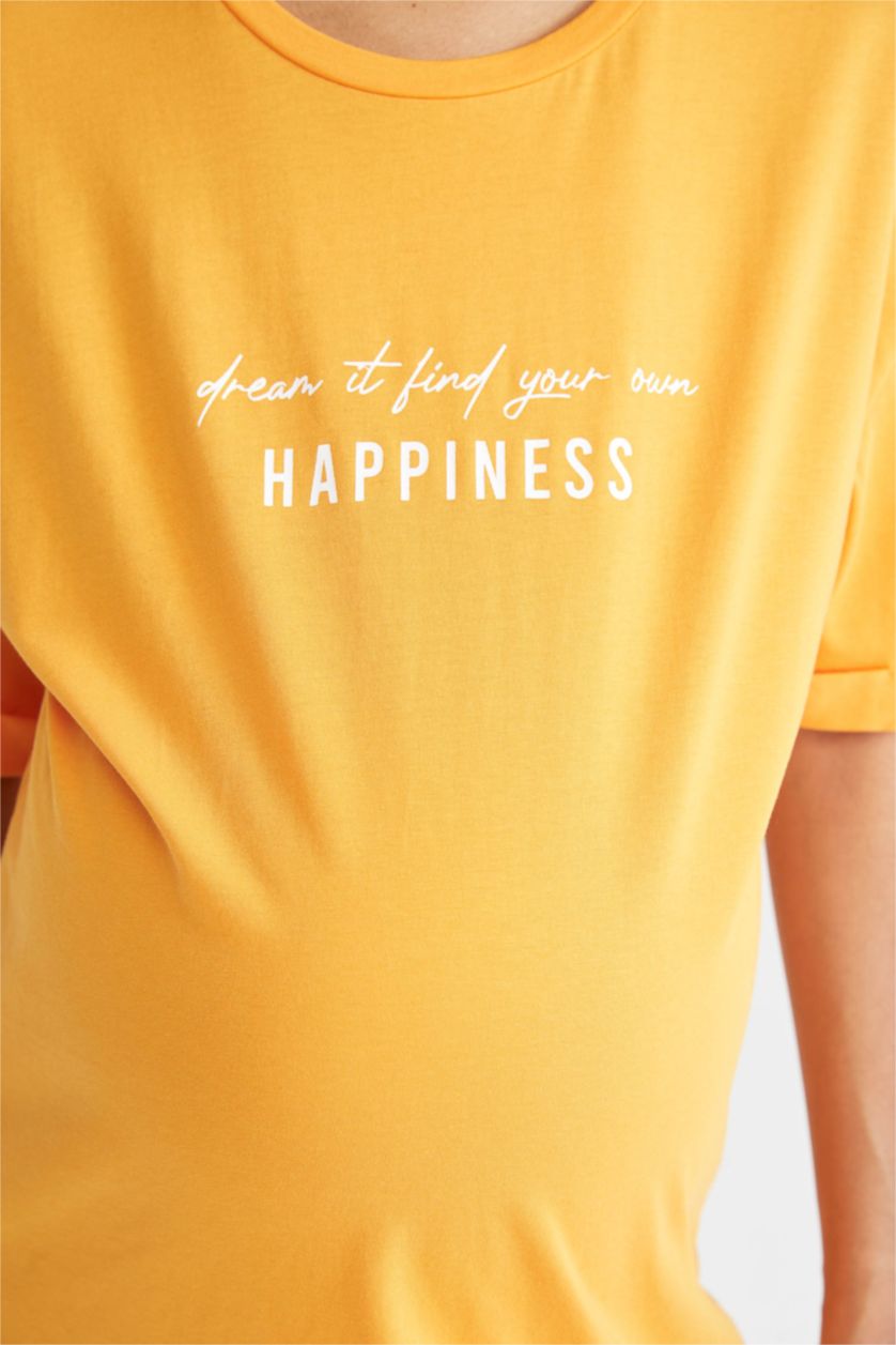 Kadın Turuncu Regular Fit Midi Hamile %100 Pamuk Elbise