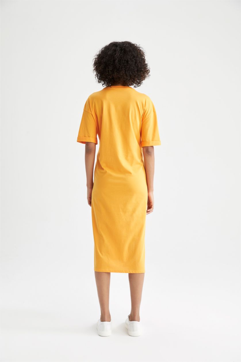 Kadın Turuncu Regular Fit Midi Hamile %100 Pamuk Elbise