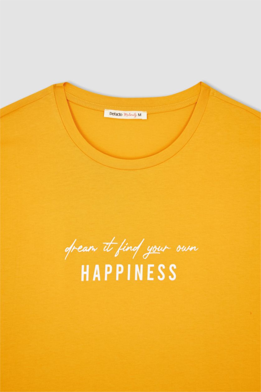 Kadın Turuncu Regular Fit Midi Hamile %100 Pamuk Elbise