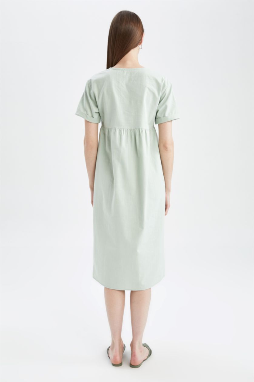 Woman Mint V Neck Short Sleeve Maternity Dress