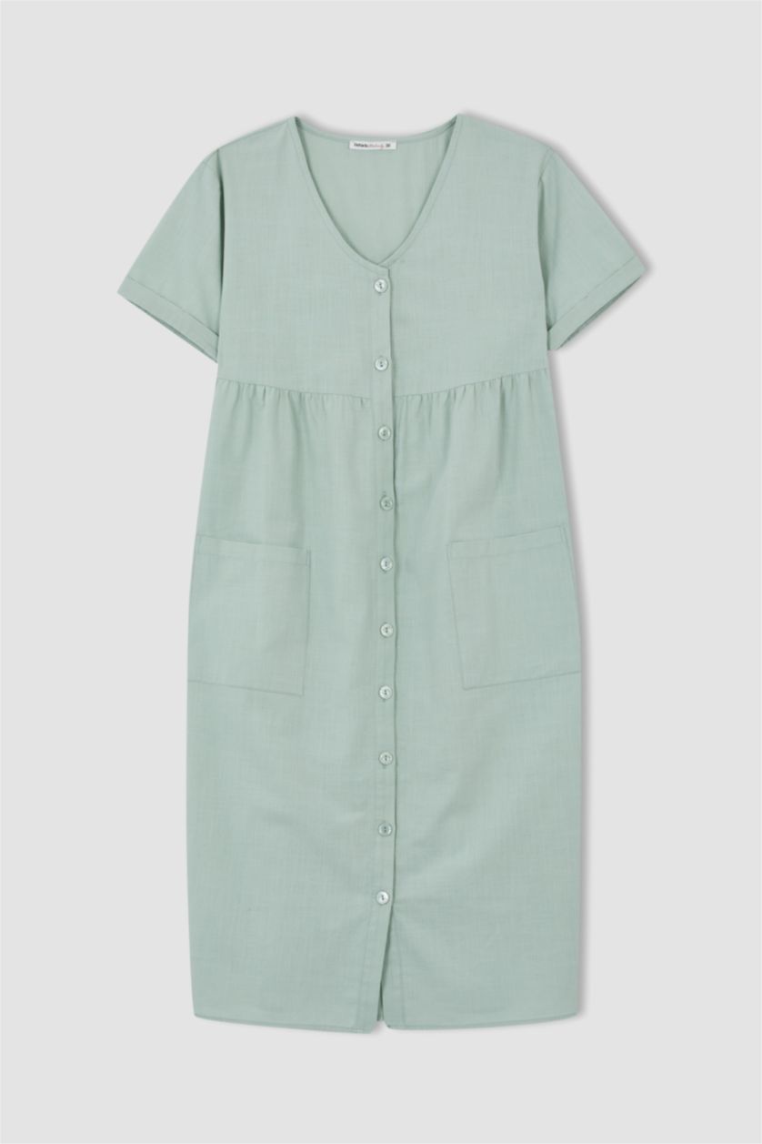 Woman Mint V Neck Short Sleeve Maternity Dress