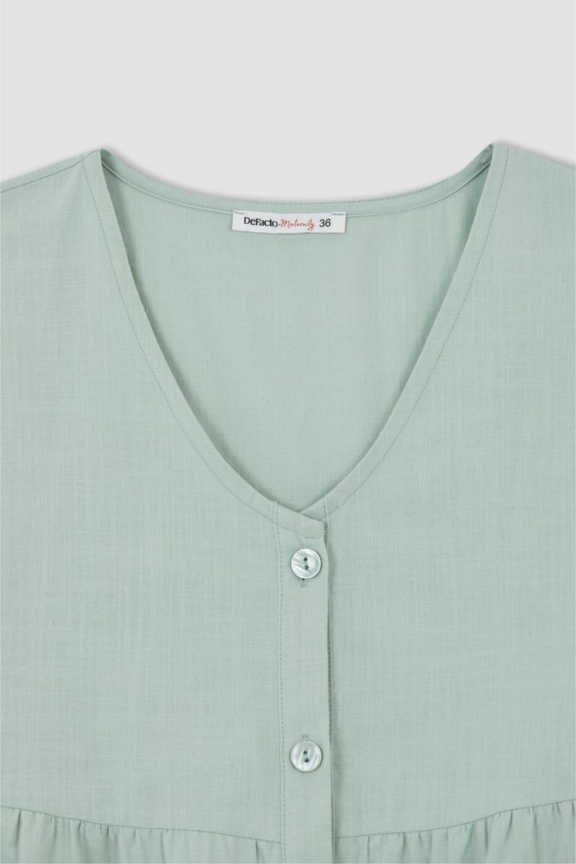 Woman Mint V Neck Short Sleeve Maternity Dress