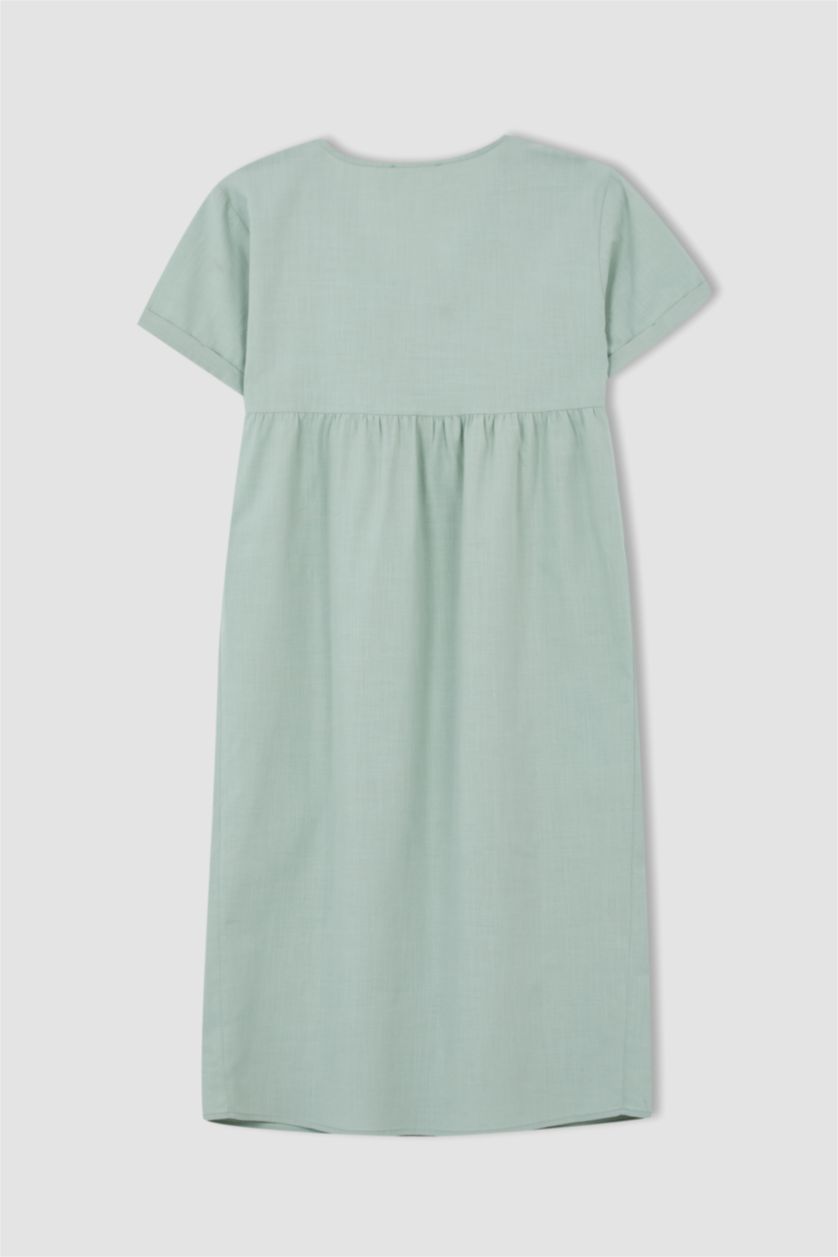 Woman Mint V Neck Short Sleeve Maternity Dress