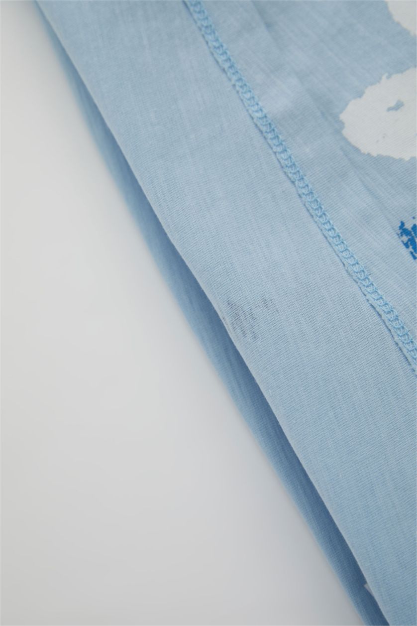 Baby Girl Light Blue Short Sleeve Frill Detail Daisy Print T-Shirt