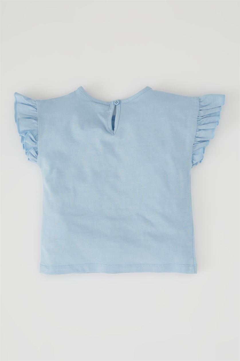 Baby Girl Light Blue Short Sleeve Frill Detail Daisy Print T-Shirt