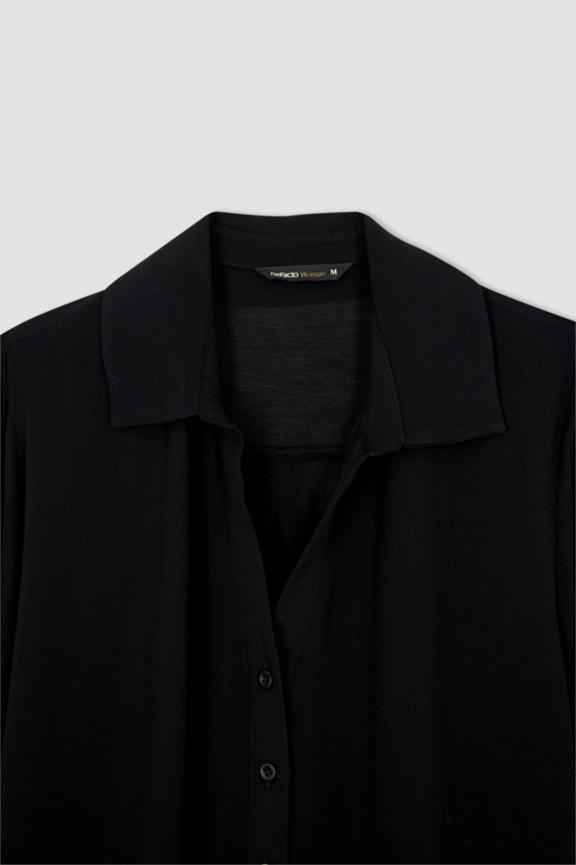 WOMAN Black Regular Fit Long Sleeve Viscose Blouse