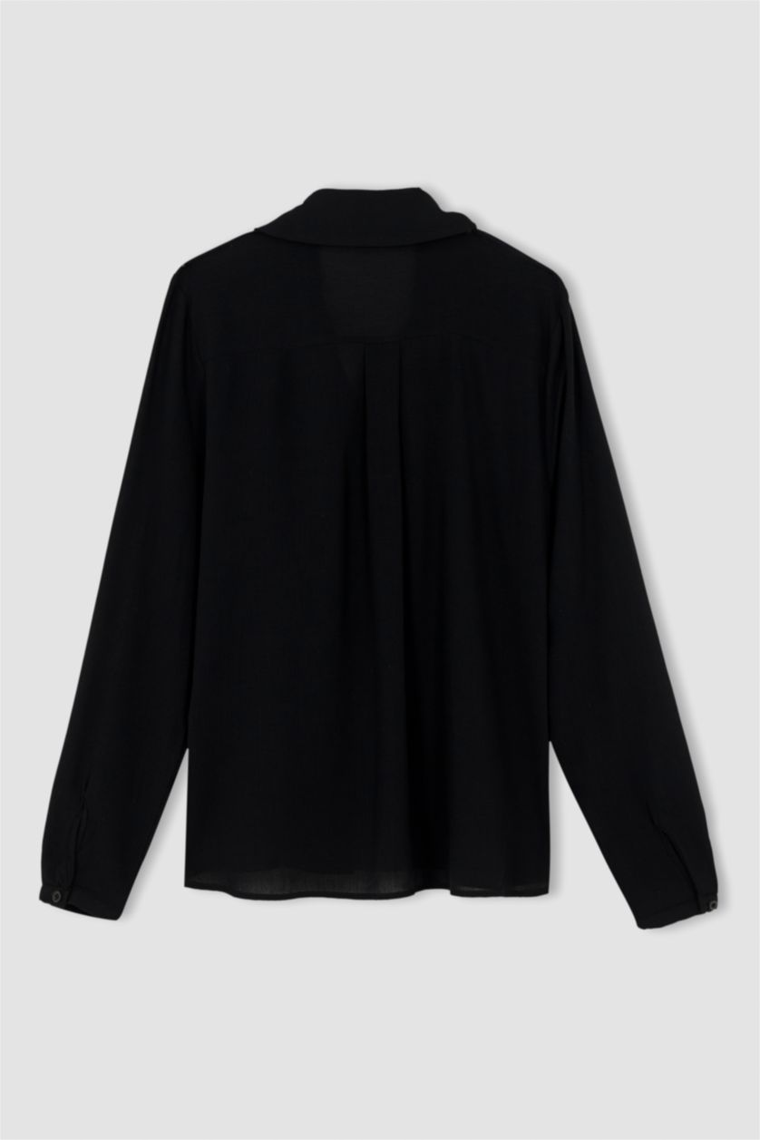 WOMAN Black Regular Fit Long Sleeve Viscose Blouse