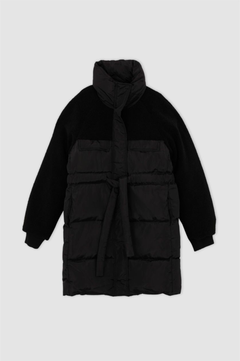 نساء أسود جاكيت بحزام عازل للحرارة