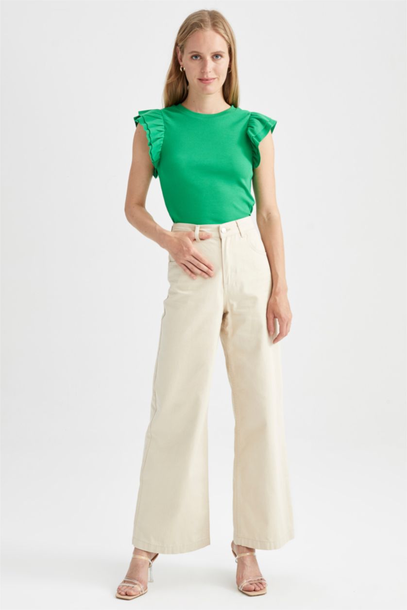 WOMAN Green Slim Fit Crew Neck Camisole Short Sleeve T-Shirt