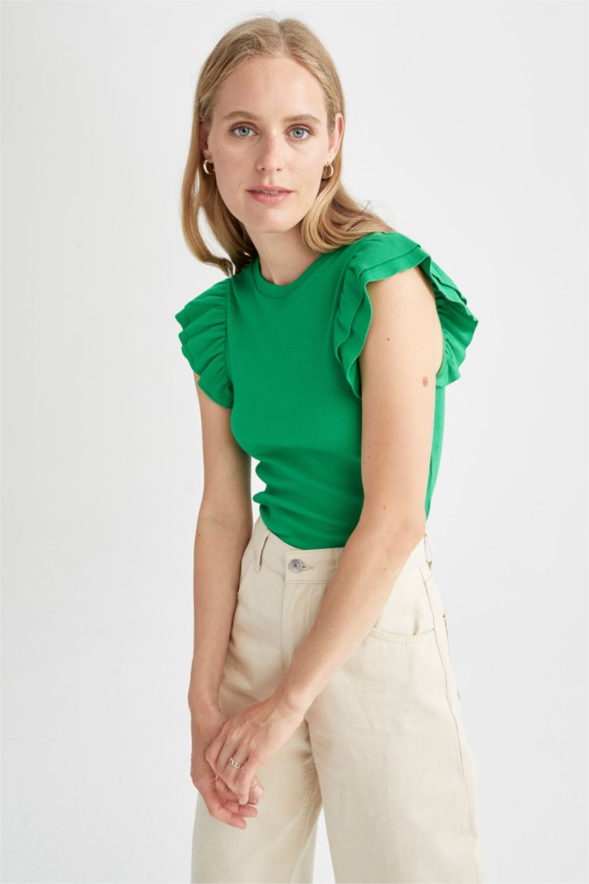 WOMAN Green Slim Fit Crew Neck Camisole Short Sleeve T-Shirt