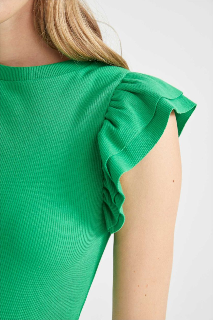 WOMAN Green Slim Fit Crew Neck Camisole Short Sleeve T-Shirt
