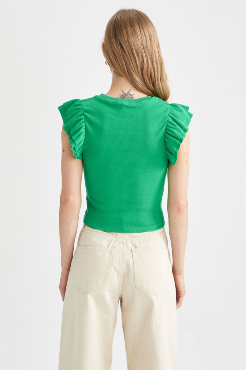 WOMAN Green Slim Fit Crew Neck Camisole Short Sleeve T-Shirt