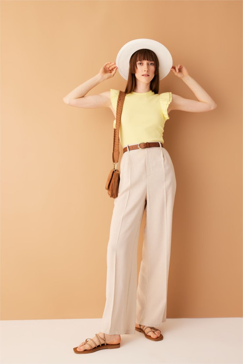 نساء أصفر تيشيرت بقصة عادية بياخة مستديرة