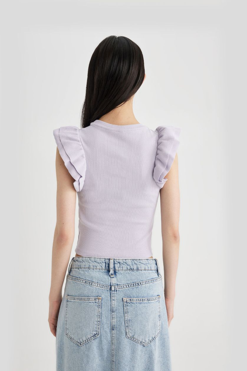 WOMAN Light Lilac Slim Fit Crew Neck Camisole Short Sleeve T-Shirt