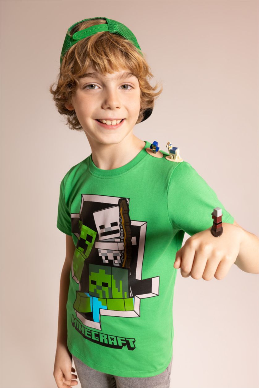 Boys & Teens Green Boys Minecraft Regular Fit Crew Neck Short Sleeve T-Shirt