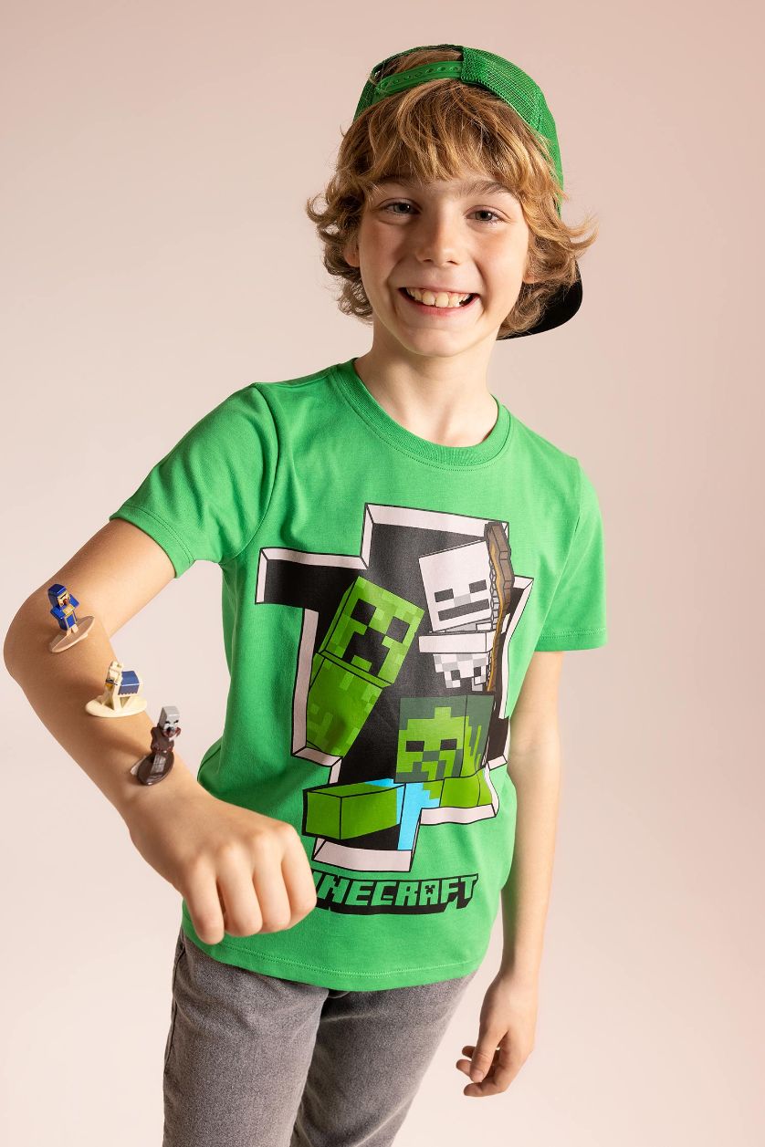 Boys & Teens Green Boys Minecraft Regular Fit Crew Neck Short Sleeve T-Shirt