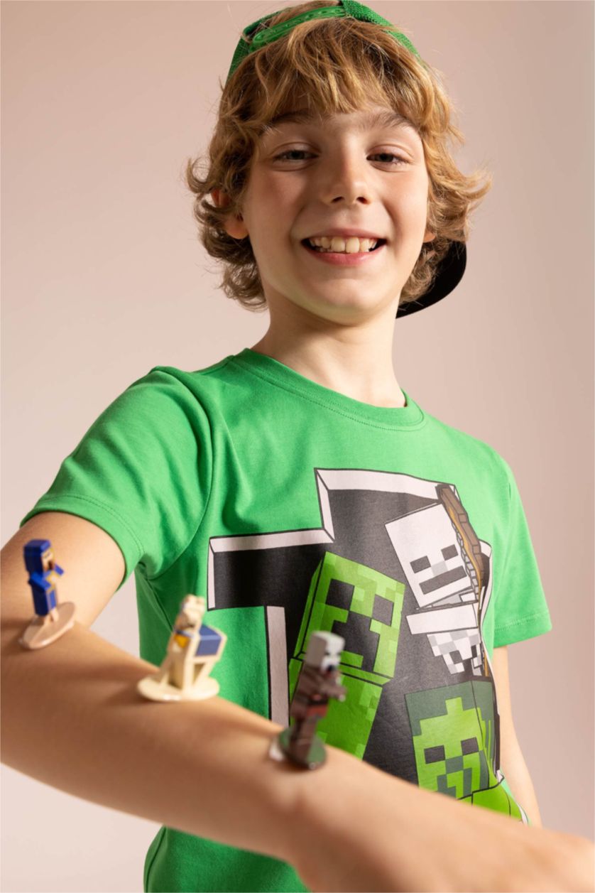 Boys & Teens Green Boys Minecraft Regular Fit Crew Neck Short Sleeve T-Shirt