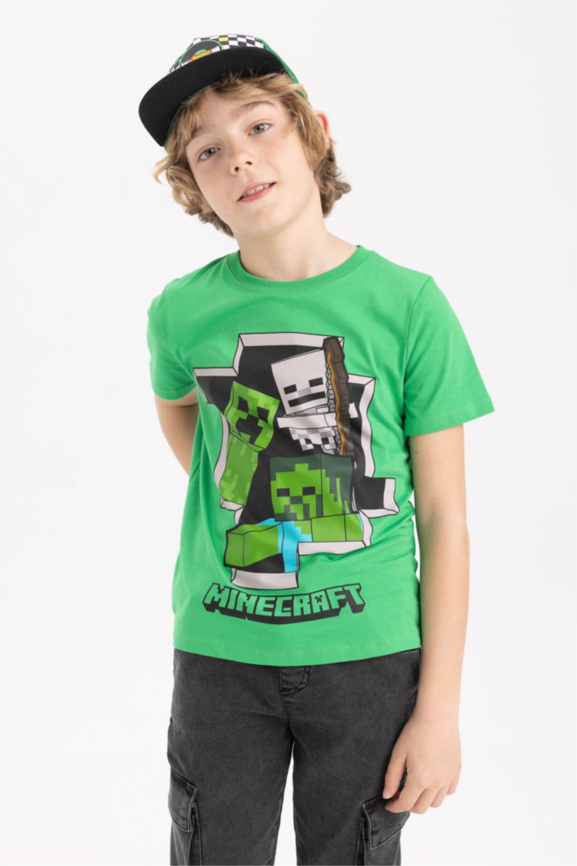 Boys & Teens Green Boys Minecraft Regular Fit Crew Neck Short Sleeve T-Shirt