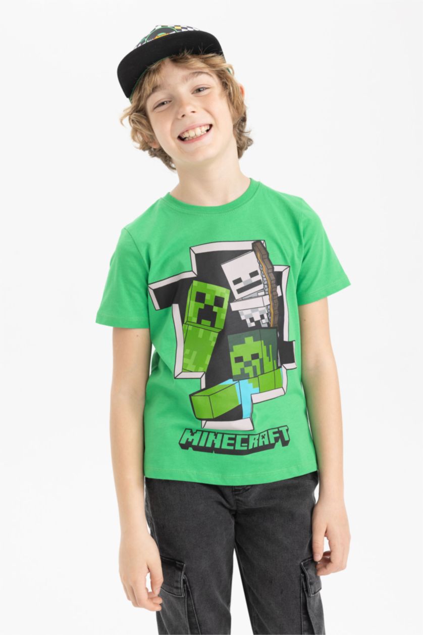 Boys & Teens Green Boys Minecraft Regular Fit Crew Neck Short Sleeve T-Shirt