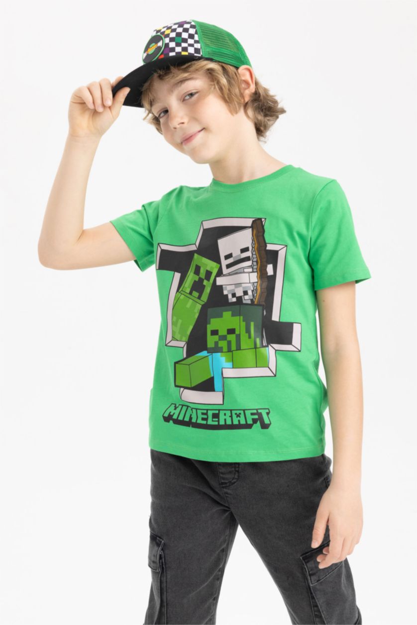 Boys & Teens Green Boys Minecraft Regular Fit Crew Neck Short Sleeve T-Shirt