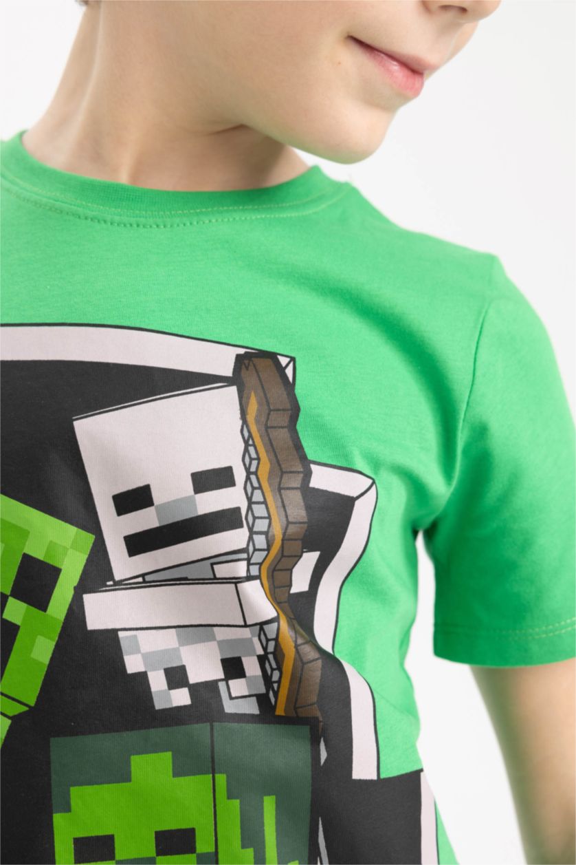 Boys & Teens Green Boys Minecraft Regular Fit Crew Neck Short Sleeve T-Shirt