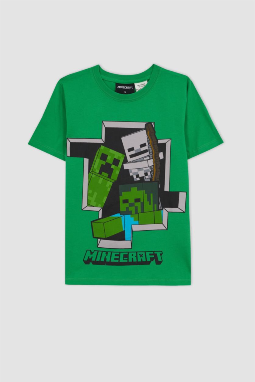 Boys & Teens Green Boys Minecraft Regular Fit Crew Neck Short Sleeve T-Shirt