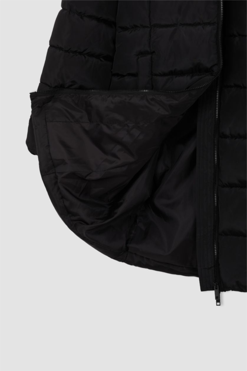 حريمي أسود جاكيت بقصة عادية بغطاء للرأس بطانة صناعية