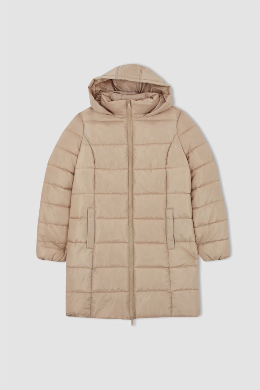 Kadın Camel Regular Kalıp Çıkarılabilir Kapüşonlu Su Geçirmez Kapüşonlu Uzun Şişme Mont