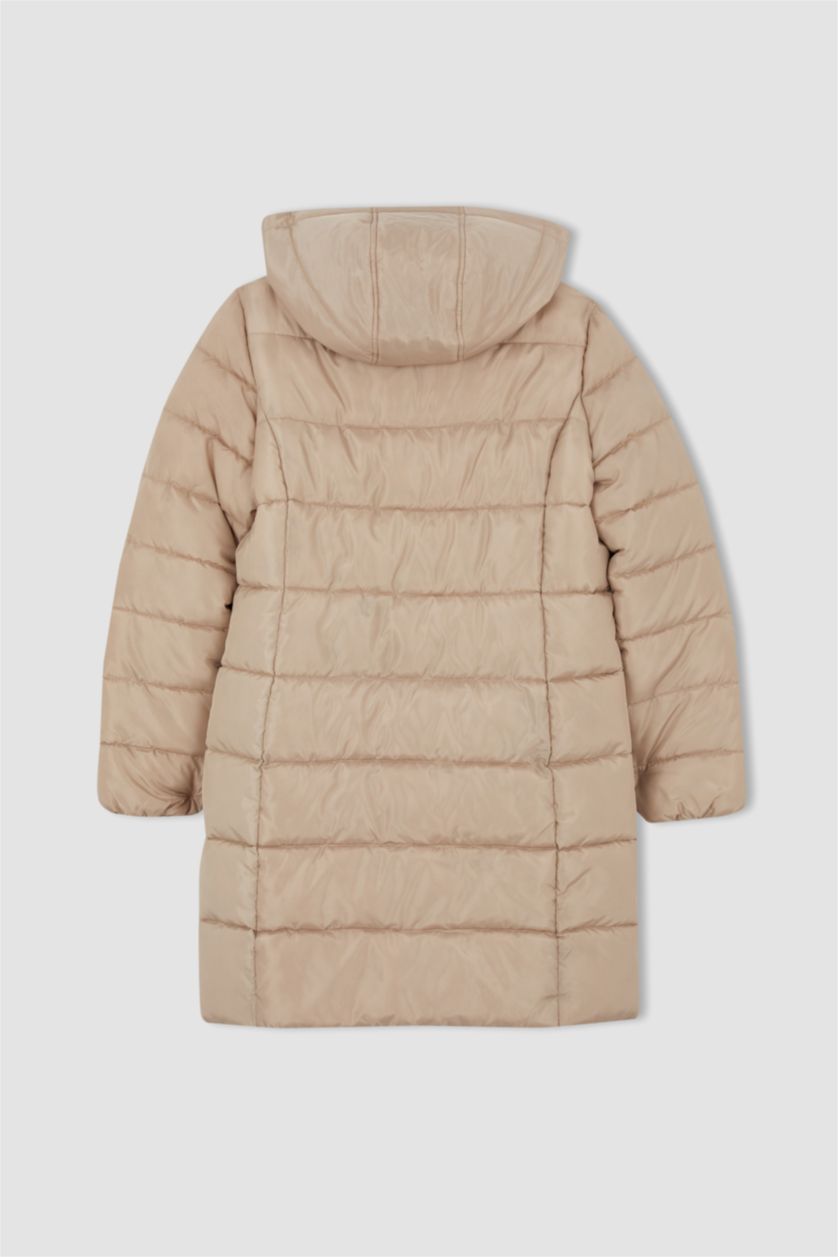 Kadın Camel Regular Kalıp Çıkarılabilir Kapüşonlu Su Geçirmez Kapüşonlu Uzun Şişme Mont