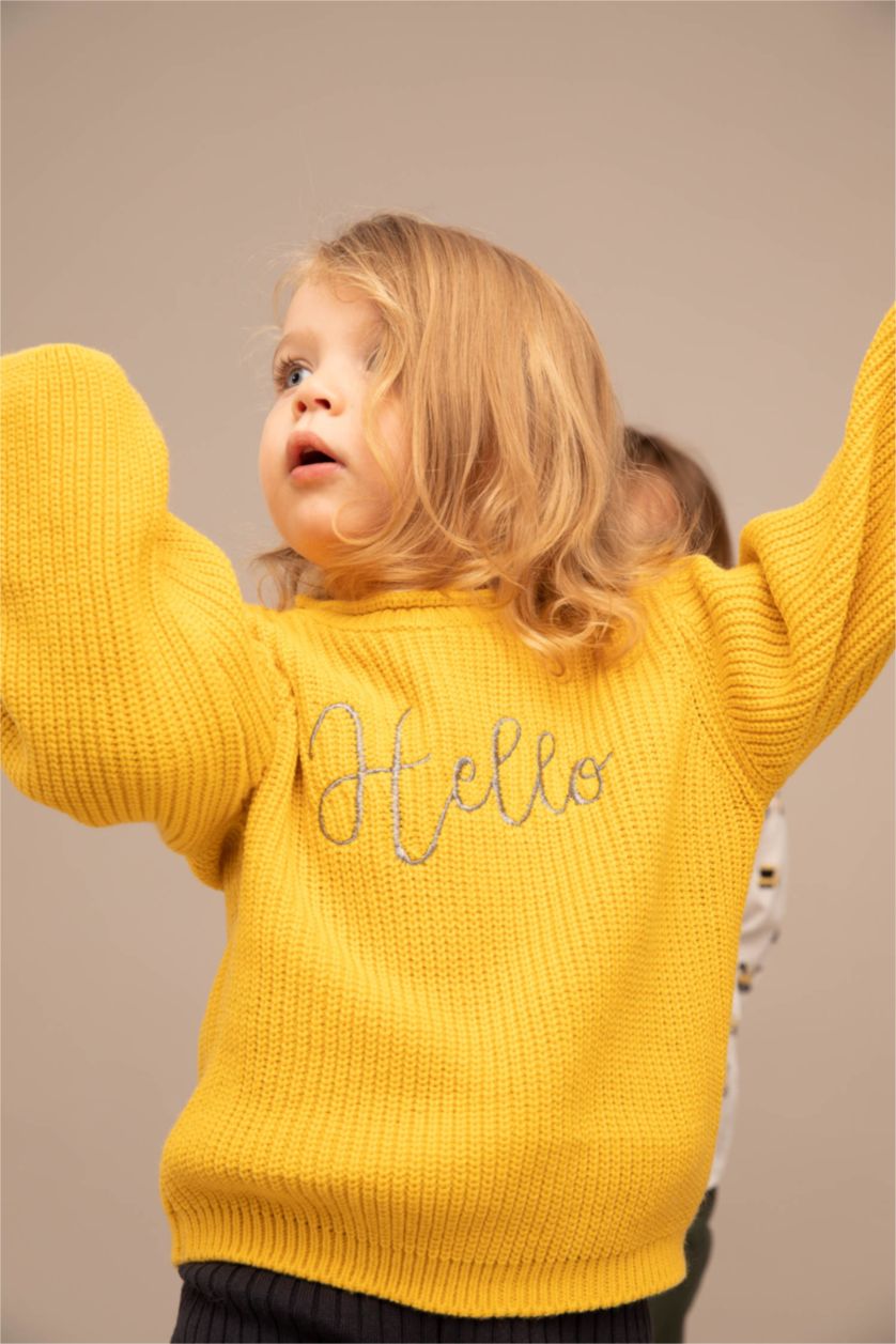 BÉBÉ FILLE Jaune Pull Slogan Col Ras Du Cou BéBé Fille