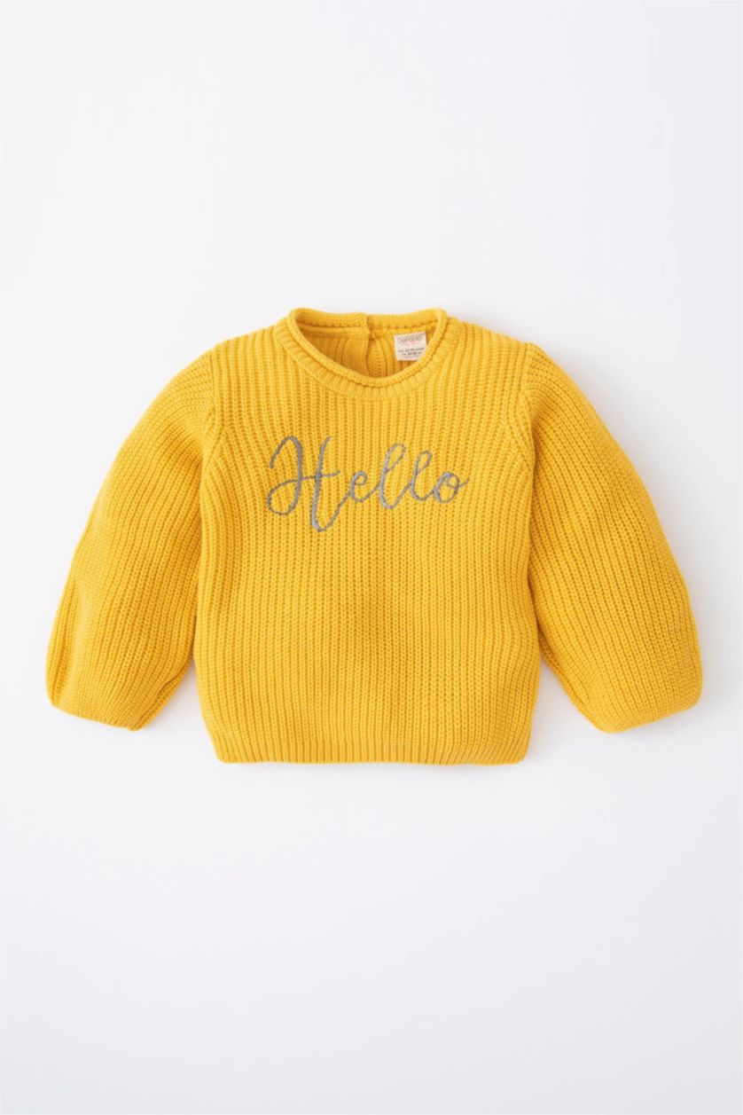 BÉBÉ FILLE Jaune Pull Slogan Col Ras Du Cou BéBé Fille