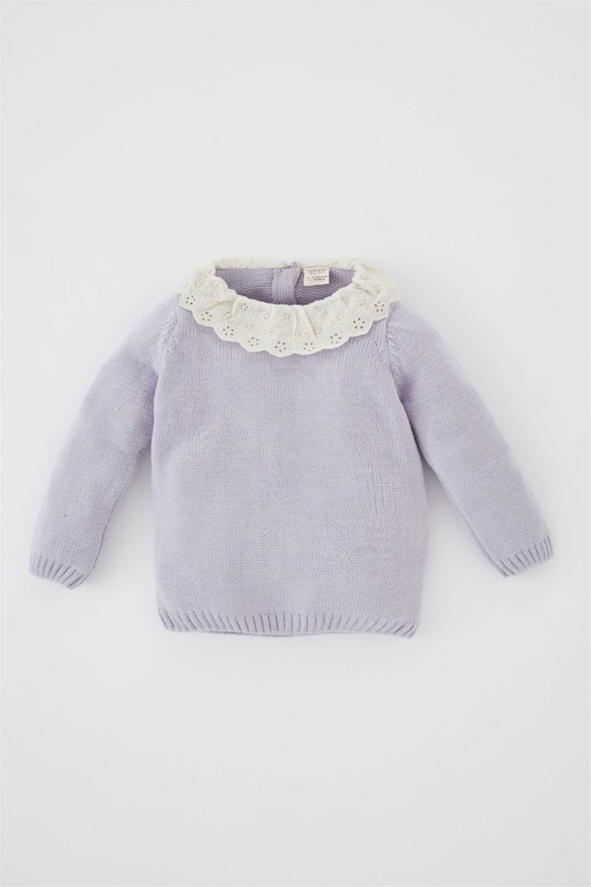 BÉBÉ FILLE Violet Clair Pull Col en dentelle BéBé Fille