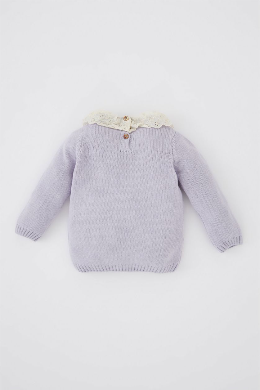 BÉBÉ FILLE Violet Clair Pull Col en dentelle BéBé Fille