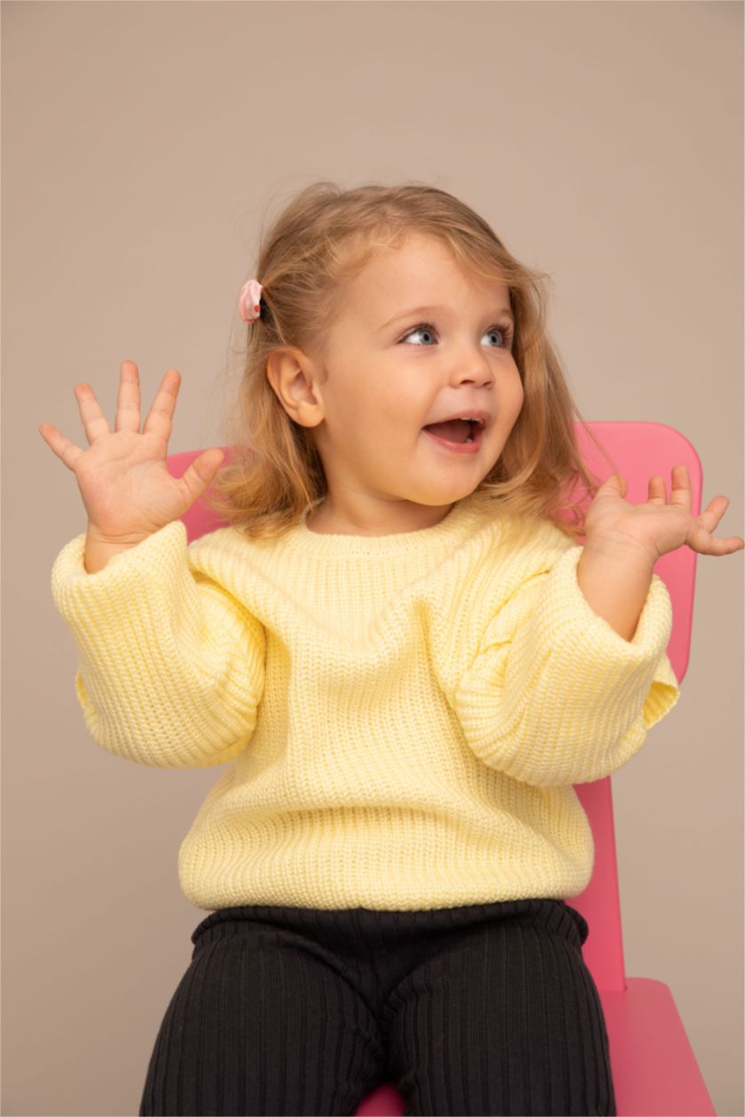 BÉBÉ FILLE Jaune Clair Pull Col Ras Du Cou BéBé Fille