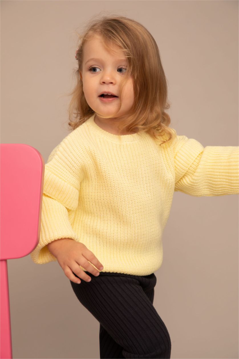 BÉBÉ FILLE Jaune Clair Pull Col Ras Du Cou BéBé Fille