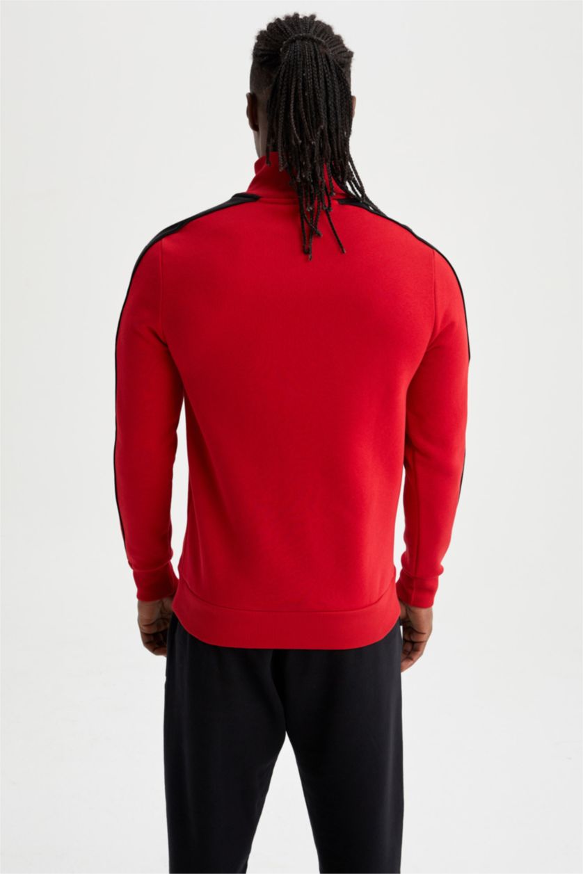 Erkek Kırmızı Standart Fıt Kalın Sweatshirt Kumaşı Sweatshirt