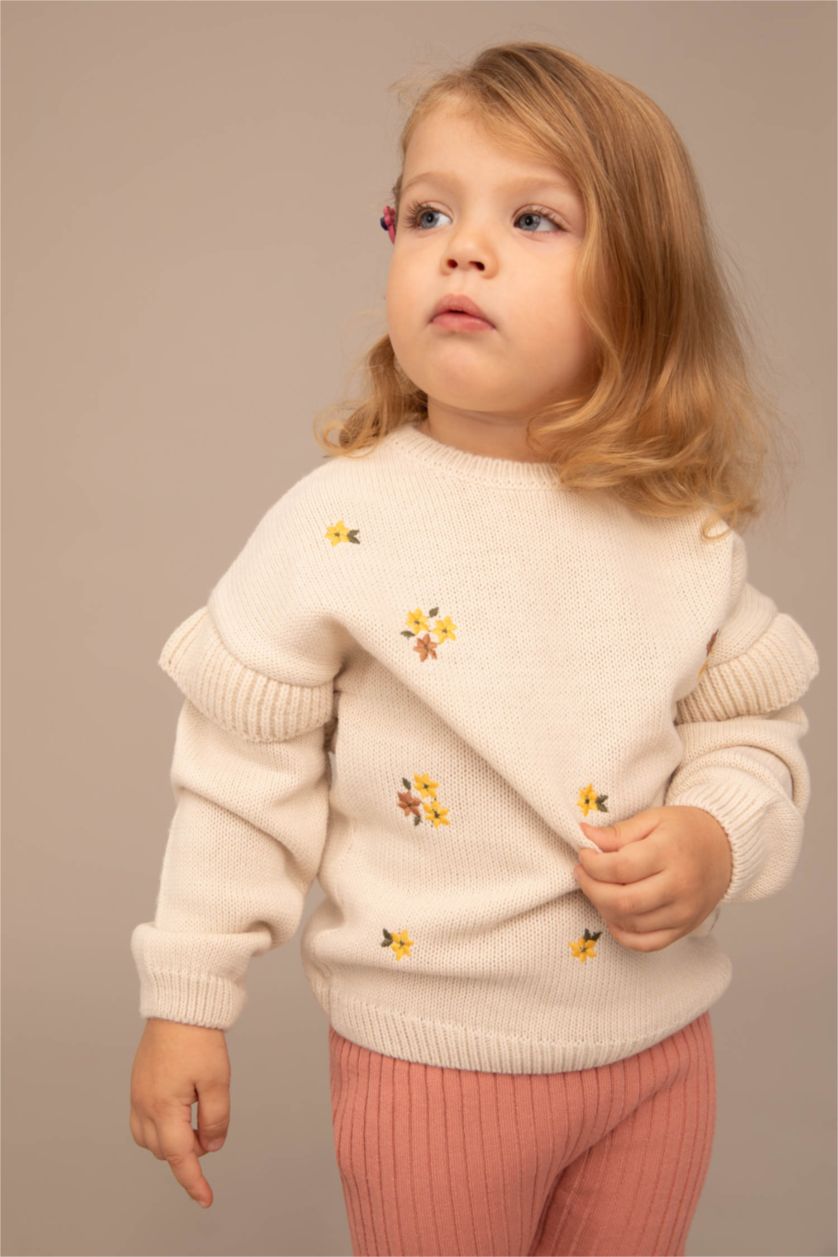 BÉBÉ FILLE Beige Pull Fleur Col Ras Du Cou BéBé Fille