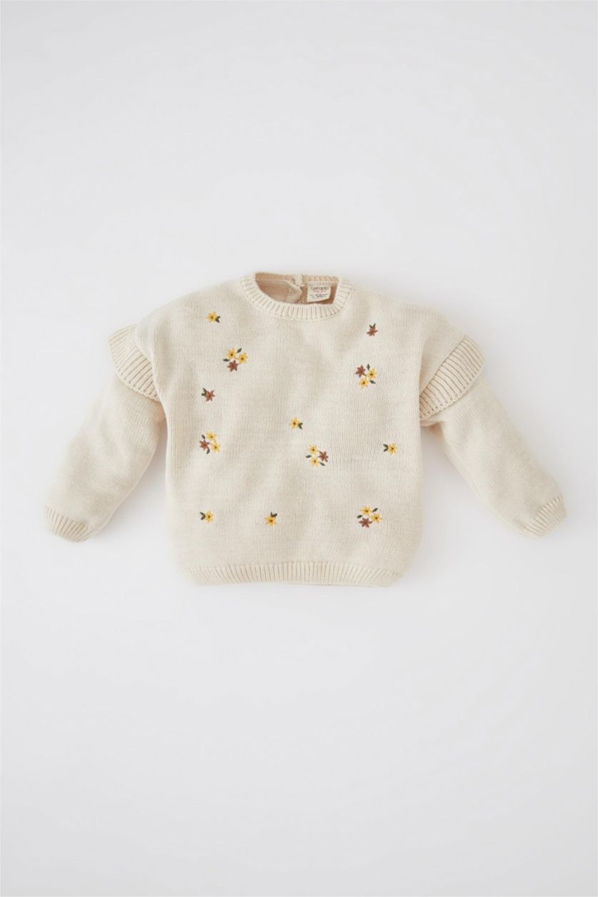 BÉBÉ FILLE Beige Pull Fleur Col Ras Du Cou BéBé Fille