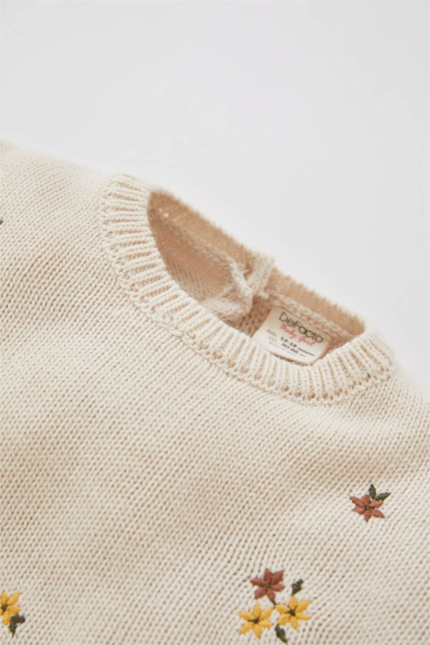 BÉBÉ FILLE Beige Pull Fleur Col Ras Du Cou BéBé Fille