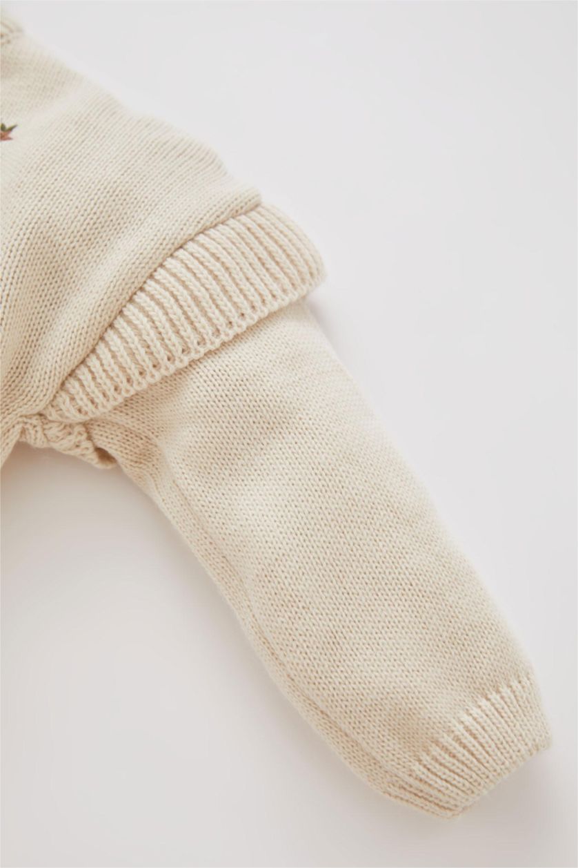 BÉBÉ FILLE Beige Pull Fleur Col Ras Du Cou BéBé Fille