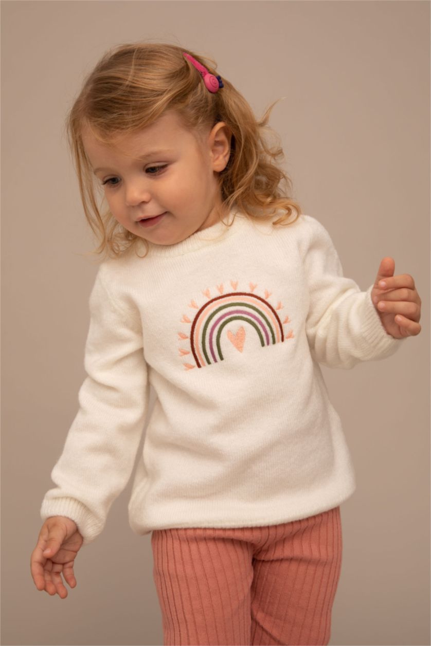 BÉBÉ FILLE Beige Pull Arc-en-ciel Col Ras Du Cou BéBé Fille