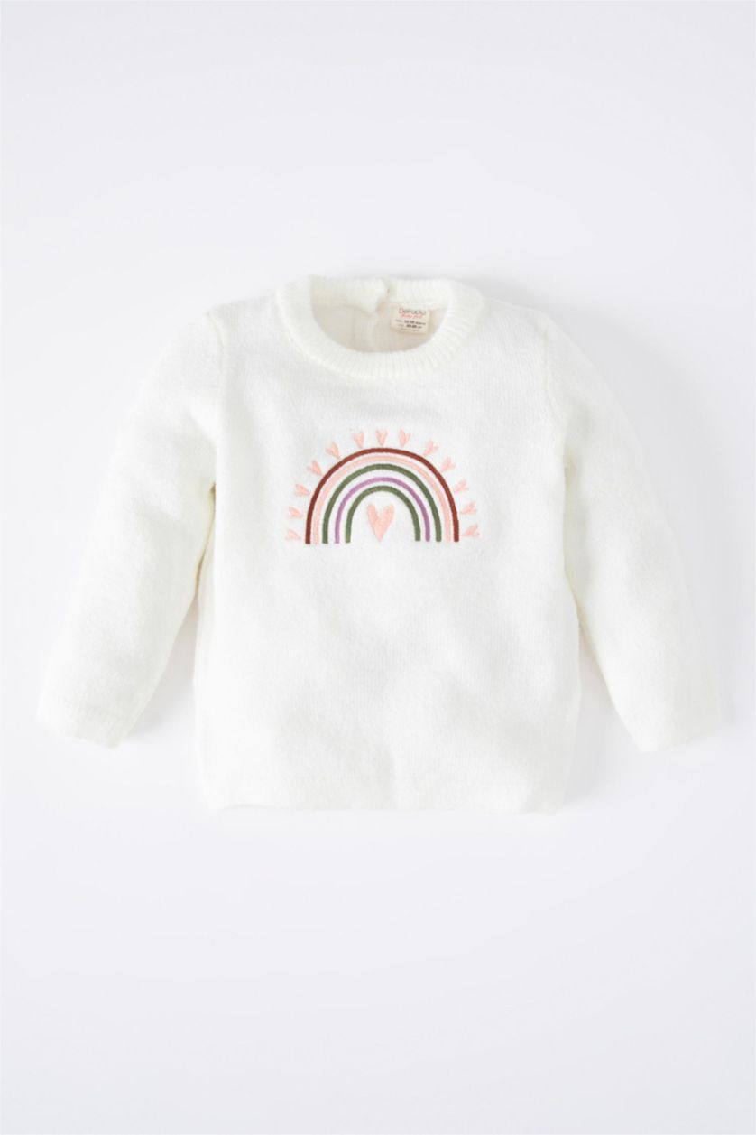 BÉBÉ FILLE Beige Pull Arc-en-ciel Col Ras Du Cou BéBé Fille