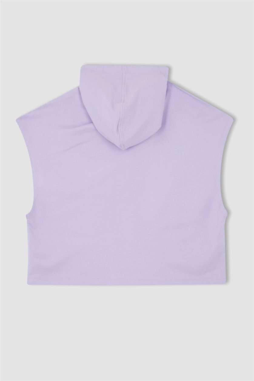 حريمي أرجواني هودي مطبوع بجيب وقصة عادية