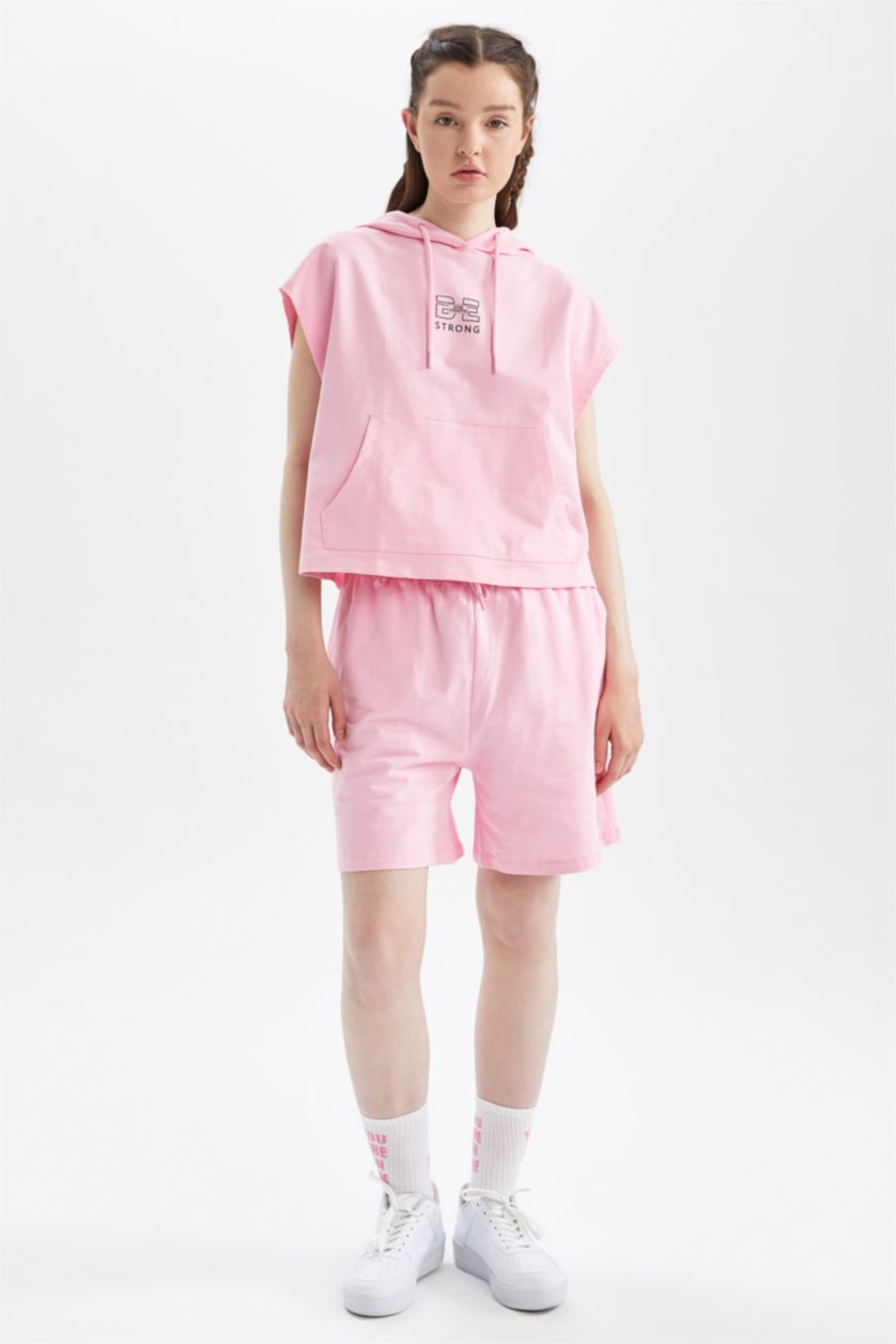 WOMAN Pink Regular Fit High Waisted Minimal Slogan Print Short