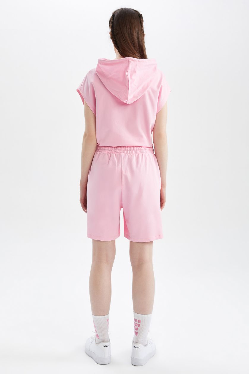 WOMAN Pink Regular Fit High Waisted Minimal Slogan Print Short